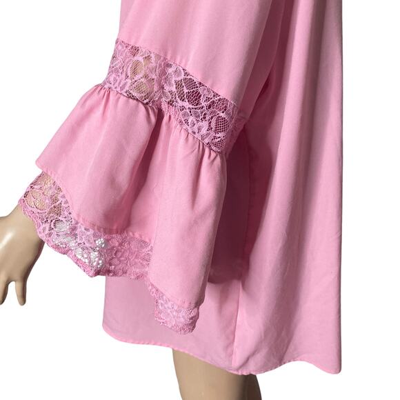 Lane Bryant blouse Womens Size 18/20 Pink Bell Sleeve Lace Accent - Picture 11 of 12